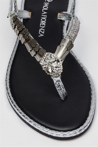 Antrasit Rengi Kristal Taşlı Sandalet