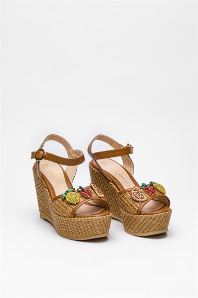 Taba Rengi Dolgu Topuk Sandalet