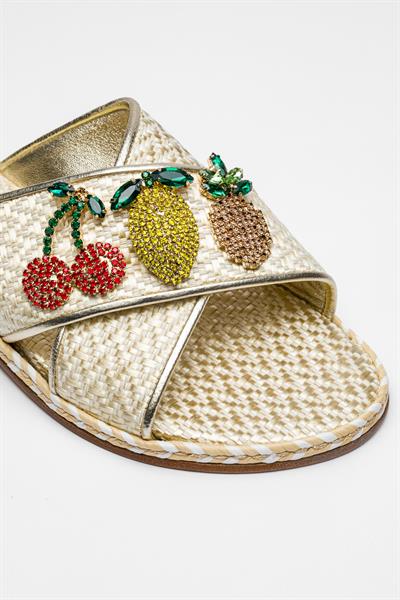 Kristal Akseuarlı Deri Terlik