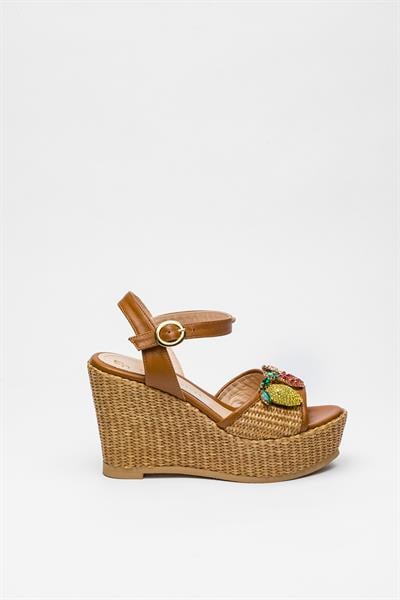 Taba Rengi Dolgu Topuk Sandalet