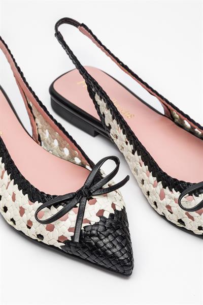 Siyah Beyaz Deri Babet