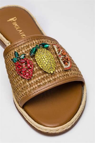 Taba Rengi Kristal Aksesuarlı Terlik