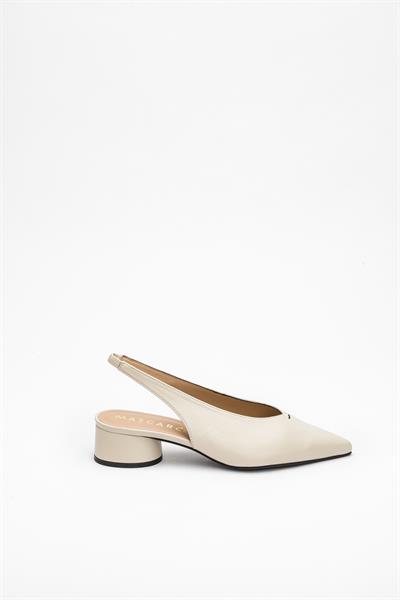 Krem Rengi Kısa Topuklu Deri Ayakkabı
