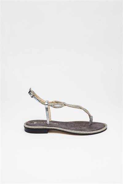 Gümüş Kristal Taşlı Sandalet