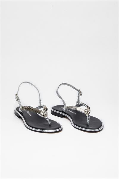 Antrasit Rengi Kristal Taşlı Sandalet