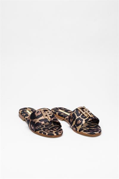 Leopar Desenli Kristal Aksesuarlı Terlik