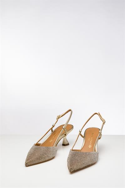 Platin Renkli Degrade Kristal Taşlı Topuklu Ayakkabı