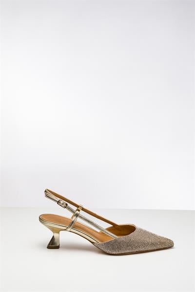 Platin Renkli Degrade Kristal Taşlı Topuklu Ayakkabı