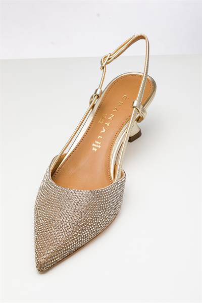 Platin Renkli Degrade Kristal Taşlı Topuklu Ayakkabı