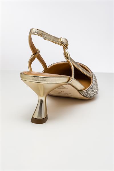 Platin Renkli Degrade Kristal Taşlı Topuklu Ayakkabı