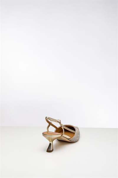 Platin Renkli Degrade Kristal Taşlı Topuklu Ayakkabı