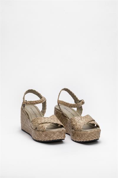 Vizon Rengi Dolgu Topuk Deri Sandalet