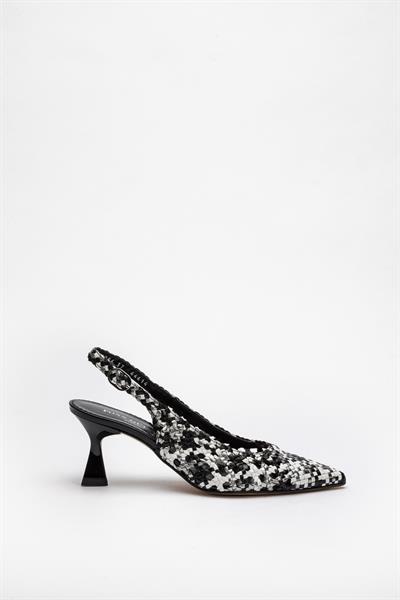 Çok Renkli Örgü Deri Topuklu Ayakkabı