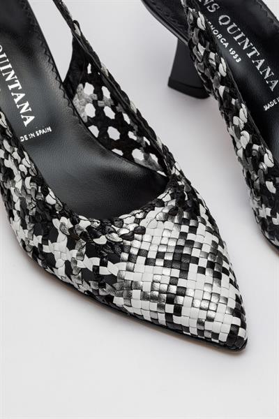 Çok Renkli Örgü Deri Topuklu Ayakkabı