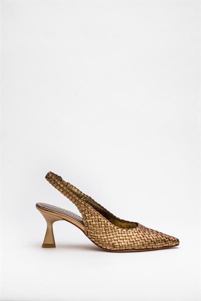 Bronz Rengi Topuklu Deri Ayakkabı