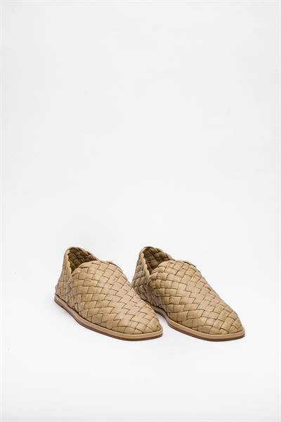 Bej Renkli Örgü Deri Ayakkabı