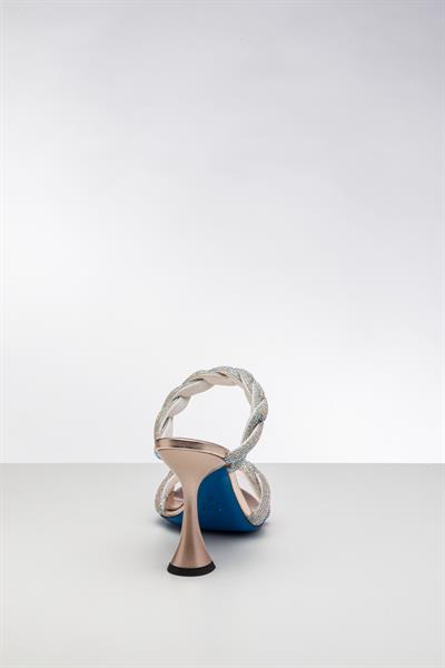 Rose Renkli Kristal Taşlı Topuklu Terlik