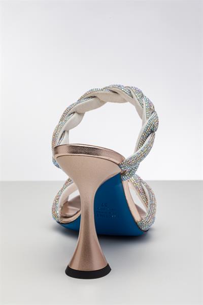 Rose Renkli Kristal Taşlı Topuklu Terlik