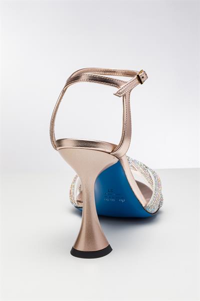 Rose Renkli Kristal Taşlı Topuklu Ayakkabı