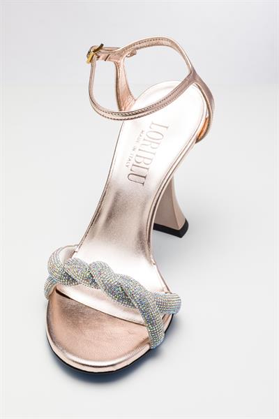 Rose Renkli Kristal Taşlı Topuklu Ayakkabı