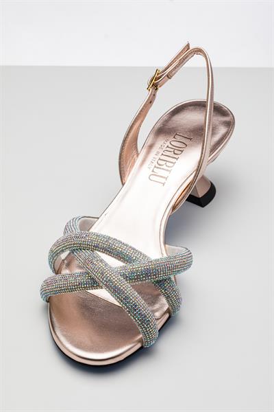 Rose Renkli Kristal Taşlı Topuklu Ayakkabı 