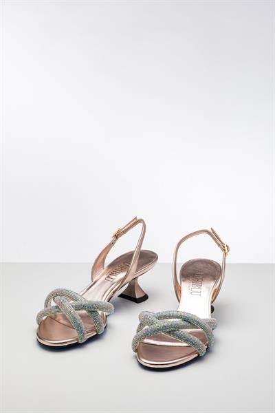 Rose Renkli Kristal Taşlı Topuklu Ayakkabı 