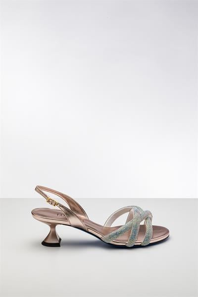 Rose Renkli Kristal Taşlı Topuklu Ayakkabı 