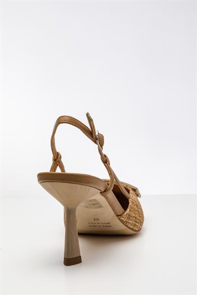 Ahşap Aksesuarlı Tekstil Topuklu Ayakkabı