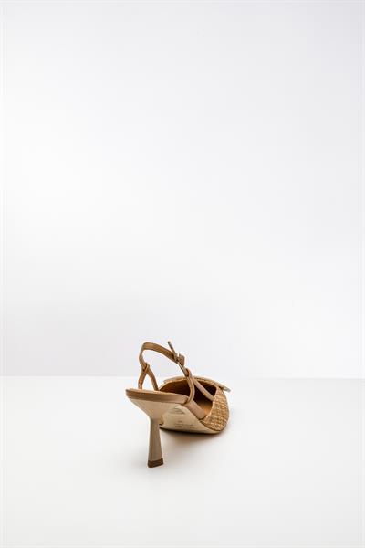 Ahşap Aksesuarlı Tekstil Topuklu Ayakkabı