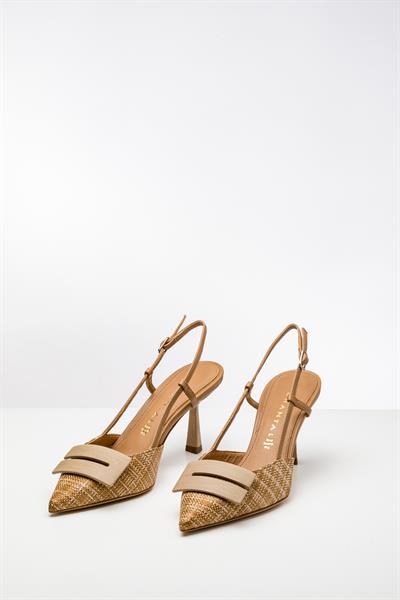 Ahşap Aksesuarlı Tekstil Topuklu Ayakkabı