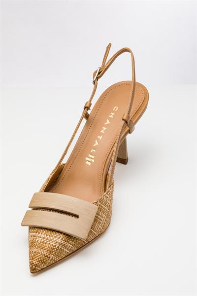 Ahşap Aksesuarlı Tekstil Topuklu Ayakkabı