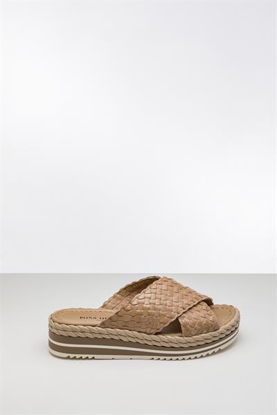 Bej Rengi Örgü Deri Terlik