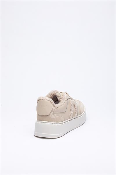 Bej Rengi Deri Kürklü Sneaker