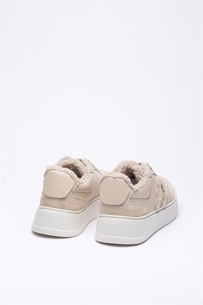 Bej Rengi Deri Kürklü Sneaker