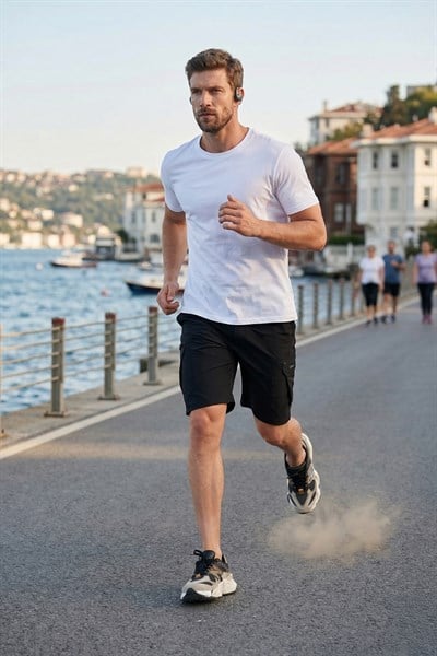 Buratti Normal Kalıp Kargo Cepli Lastikli Bel Bermuda Erkek Şort 693263 SİYAH