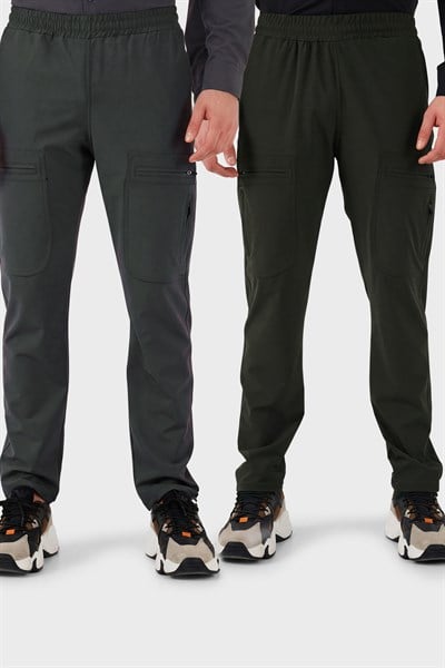 Buratti Normal Kalıp Kargo Cepli Lastikli Bel Trekking ve Kurye 2'li Paket Erkek Pantolon 693710S2 FÜME HAKİ