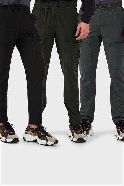 Buratti Normal Kalıp Kargo Cepli Lastikli Bel Trekking ve Kurye 3'lü Paket Erkek Pantolon 693710S3 SİYAH FÜME HAKİ