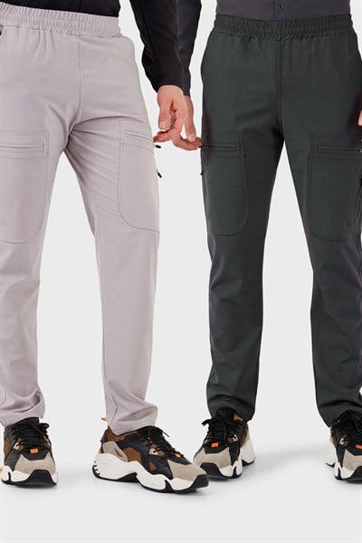 Buratti Normal Kalıp Kargo Cepli Lastikli Bel Trekking ve Kurye 2'li Paket Erkek Pantolon 693710S2 GRİ-FÜME