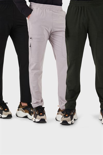 Buratti Normal Kalıp Kargo Cepli Lastikli Bel Trekking ve Kurye 3'lü Paket Erkek Pantolon 693710S3 SİYAH GRİ HAKİ