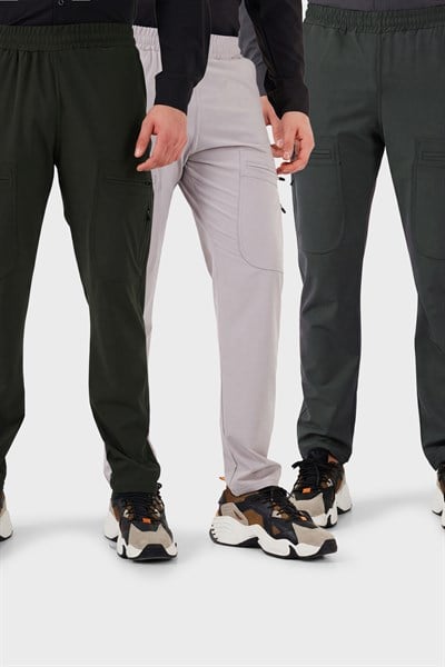 Buratti Normal Kalıp Kargo Cepli Lastikli Bel Trekking ve Kurye 3'lü Paket Erkek Pantolon 693710S3 GRİ FÜME HAKİ