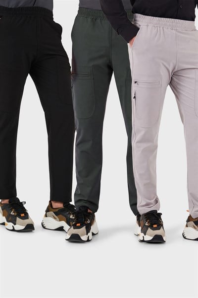 Buratti Normal Kalıp Kargo Cepli Lastikli Bel Trekking ve Kurye 3'lü Paket Erkek Pantolon 693710S3 SİYAH GRİ FÜME