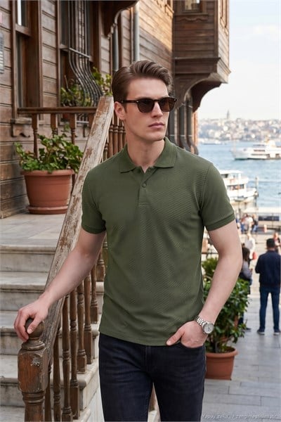 Pamuklu Kısa Kollu Düğmeli Erkek Polo T Shirt 5904049 HAKİ