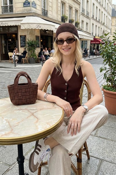 Lela Fitilli Fitted Fit Halter Yaka Sırt Dekolteli Kadın Yelek 5866515 KAHVE