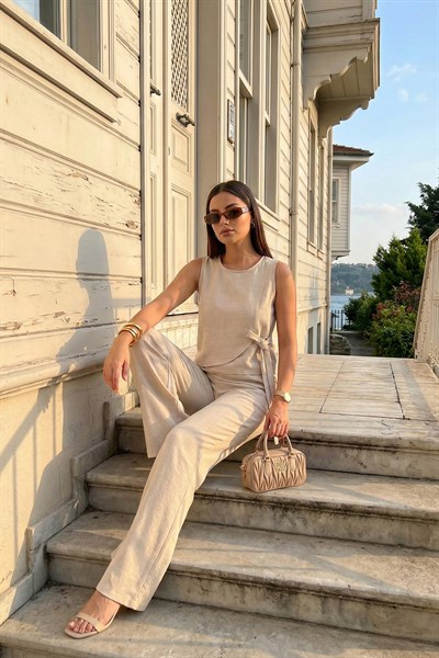 Lela Regular Fit Bağlama Detaylı Bisiklet Yaka Kadın Takım 5866466 TAŞ