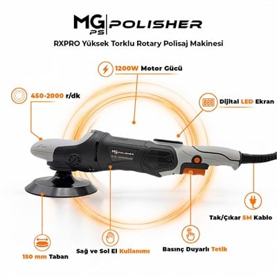 MG PS RPV002 Yüksek Torklu Rotary Polisaj Makinesi 1200W | Dijital LED Ekran Profesyonel Pasta CilaMG PSMGPSYKSKTRKDIGI