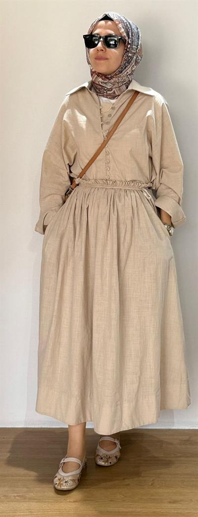 BELİ LASTİK BÜZGÜLÜ ETEK