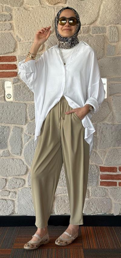 BELİ PİLELİ DÖKÜMLÜ PANTOLON