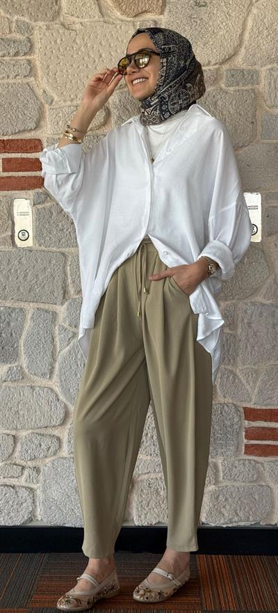 BELİ PİLELİ DÖKÜMLÜ PANTOLON