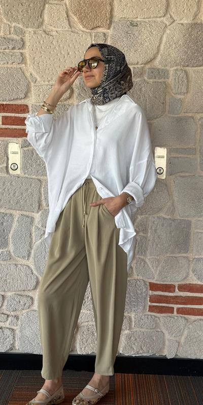 BELİ PİLELİ DÖKÜMLÜ PANTOLON