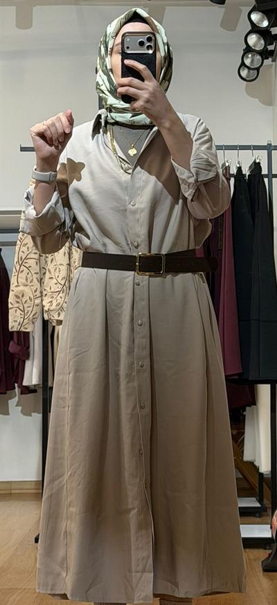 DERİ KEMER DETAYLI ELBİSE